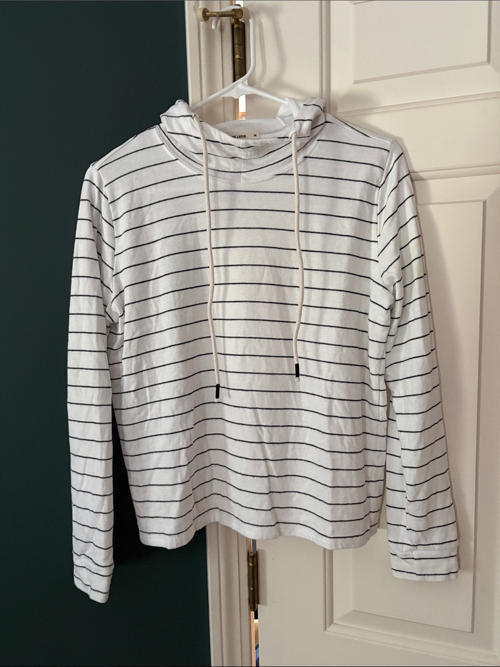 Marine Layer White and Black Striped Hooded Top
